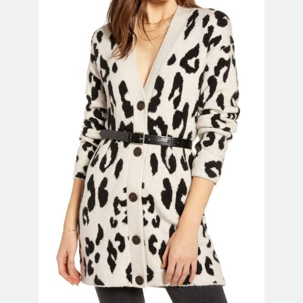 NWOT Something Navy Leopard Cardigan